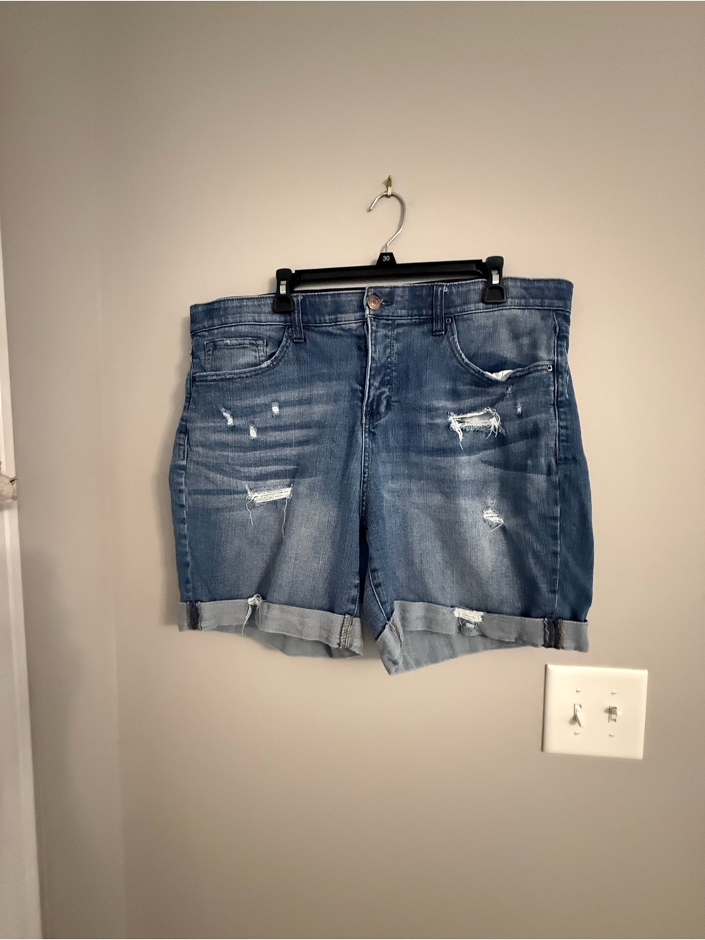 Terra & Sky Medium Blue Distressed Roll-Cuff Jean Shorts